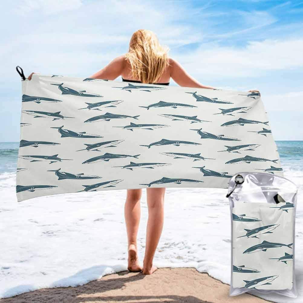 Ahuimin Pool and Sand Free Beach Towels, Pattern with Sharks Swimming to Different Directions Monochromic Sea 31 x 63 Inch Towel for Travel Beach Swim Pool