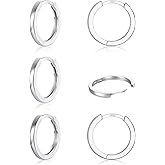 3 Pairs 925 Sterling Silver Hoop Earrings 14K White Gold Plated Small Silver Hoops Cartilage Huggie Earrings for Women Men