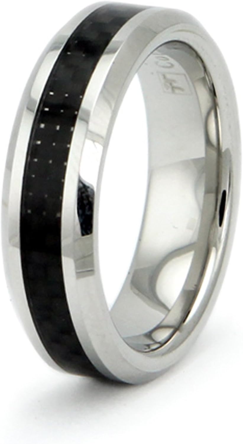 Anello Personalizzato In Acciaio Inox Nero Satinato Con Inserti In Fibra Di Carbonio – Incisione A Scelta - 2