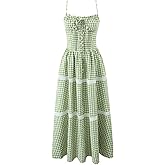 Summer Dresses for Women 2025 Casual French Vintage Lace Long Beach Corset Green Dress Gingham Spaghetti Strap Sundress