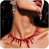 Jean Beau Vampire Costume Accessories Set Blood Choker Gothic Heart Dangle Drop Earrings Punk Goth Halloween Red Necklace Statement Cosplay Decorations Holiday Jewelry Gift