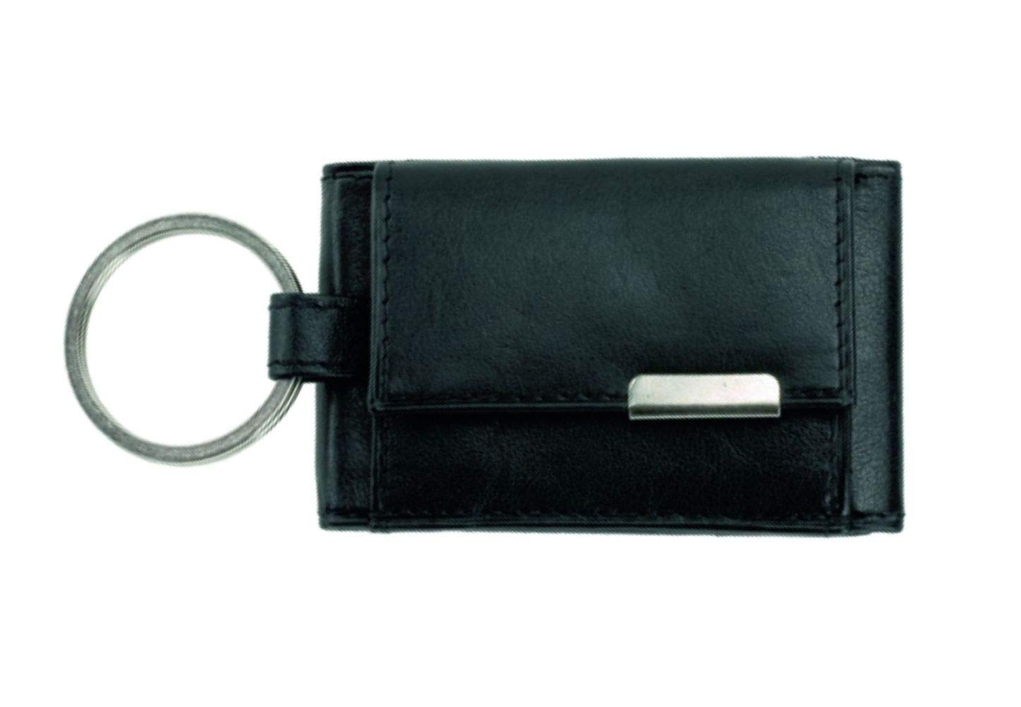 Alassio Mini Geldbörse aus feinem Nappaleder, kleines Portemonnaie mit Metallemblem und Schlüsselring Coin Pouch, 8 cm, Black (Schwarz)