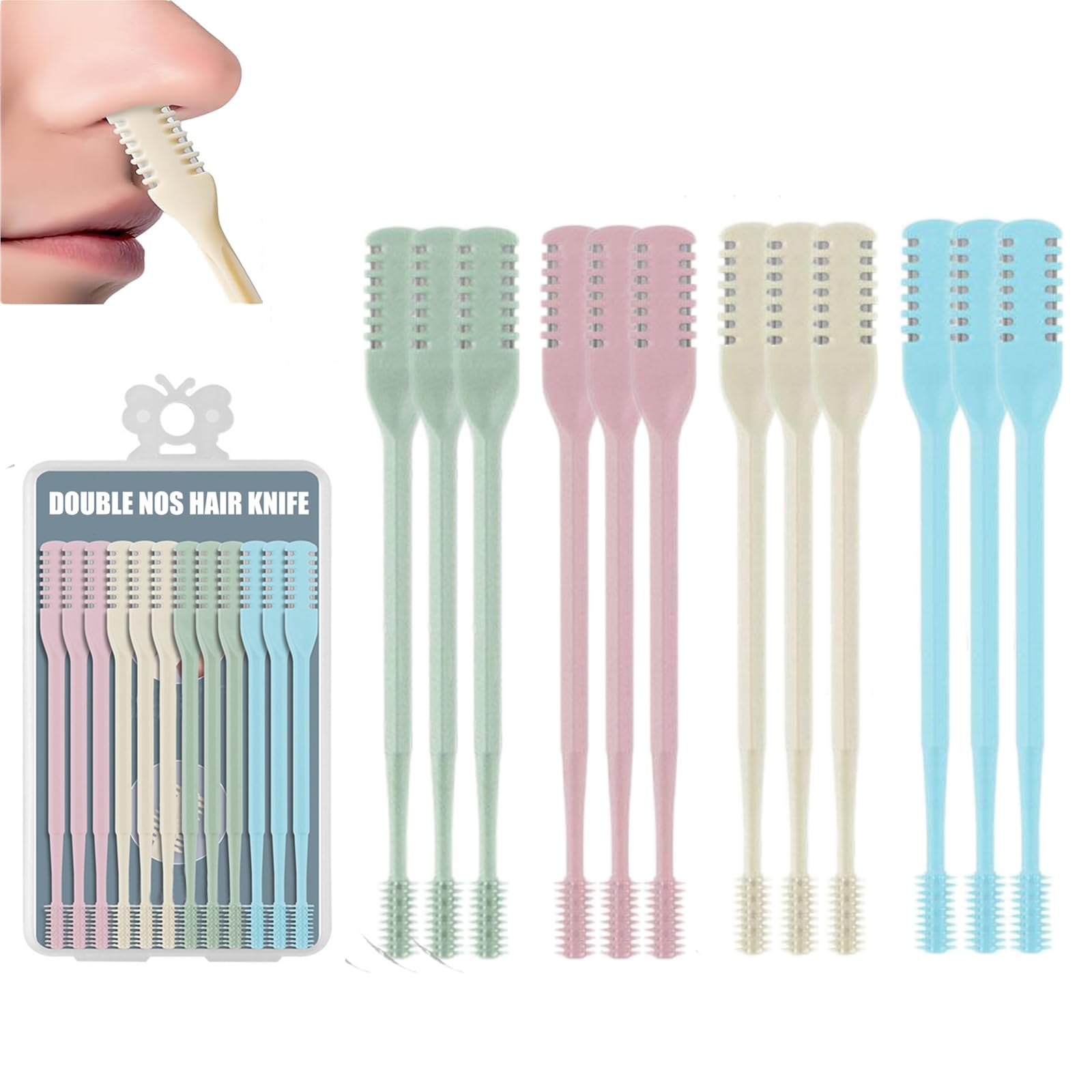 View 1 of 12Pcs Nose Hair Trimmer?2-in-1 Nasal Hair Cutter?Upgraded Manual 360° Rotating Nostril Hair Removal Tool Double Sided Nose Hair Blade for Women Men Personal Cleaning
