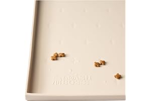 Leash Boss Dog Food Mat for Food and Water Bowls, Waterproof Silicone Pet Feeding Mat for Floors, Extra Tall Raised Edges, Cat and Dog Placemat for Floors, Dishwasher Safe (Small: 18"x11" - Beige)