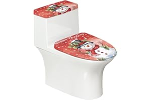 Hechitok Red Snowman 2Pcs Toilet Seat Cover and Tank Lid Covers, Toilet Lid Cover Set for Bathroom Indoor Home Decor Christmas Decorations