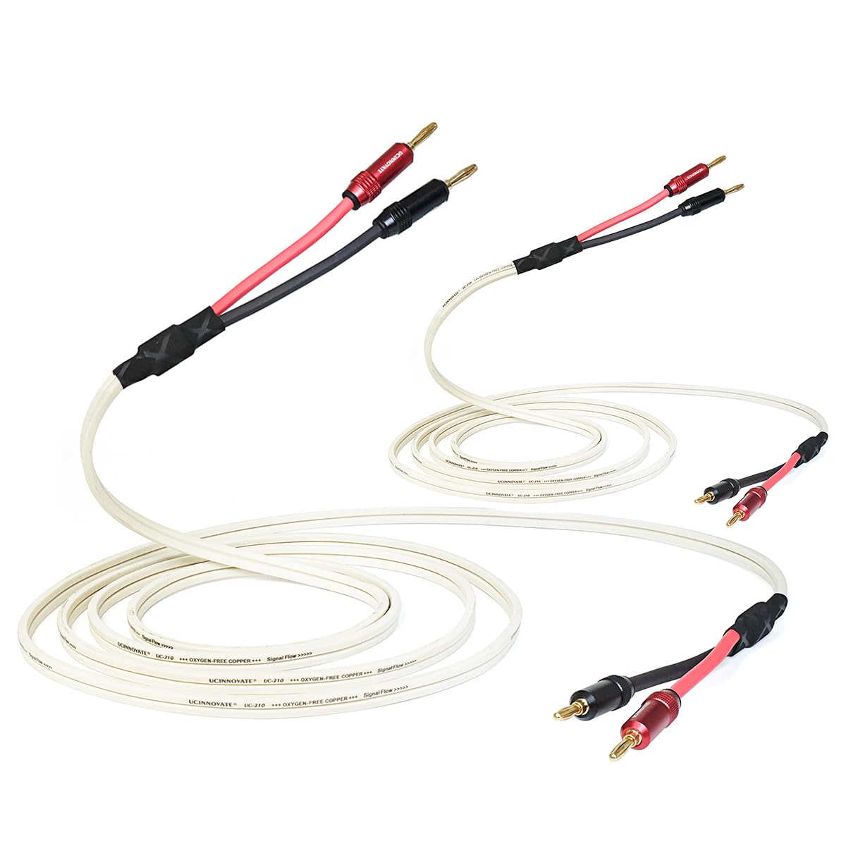 VVFLED White Speaker Cable with Banana Plugs, 2 Pack 1.5m / 4.9FT OFC Banana Plugs Speaker Wire, 14 AWG Cables for HiFi Home Theater Sound System