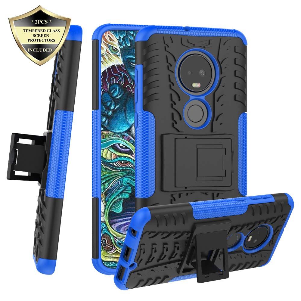 Moto G7 Case, Androgate [Hero Series] Hybrid Defender Phone Case Cover with Kickstand for Motorola Moto G7, Blue