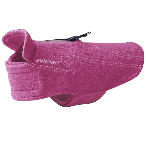 VIVAGLORY Dog Fleece Coat Warm Jacket with Hook and Loop Fastener, Easy to Take on and Off, Winter Vest Sweater for Small Medium Large Dogs Puppy Windproof Clothes for Cold Weather, Fuchsia, S
