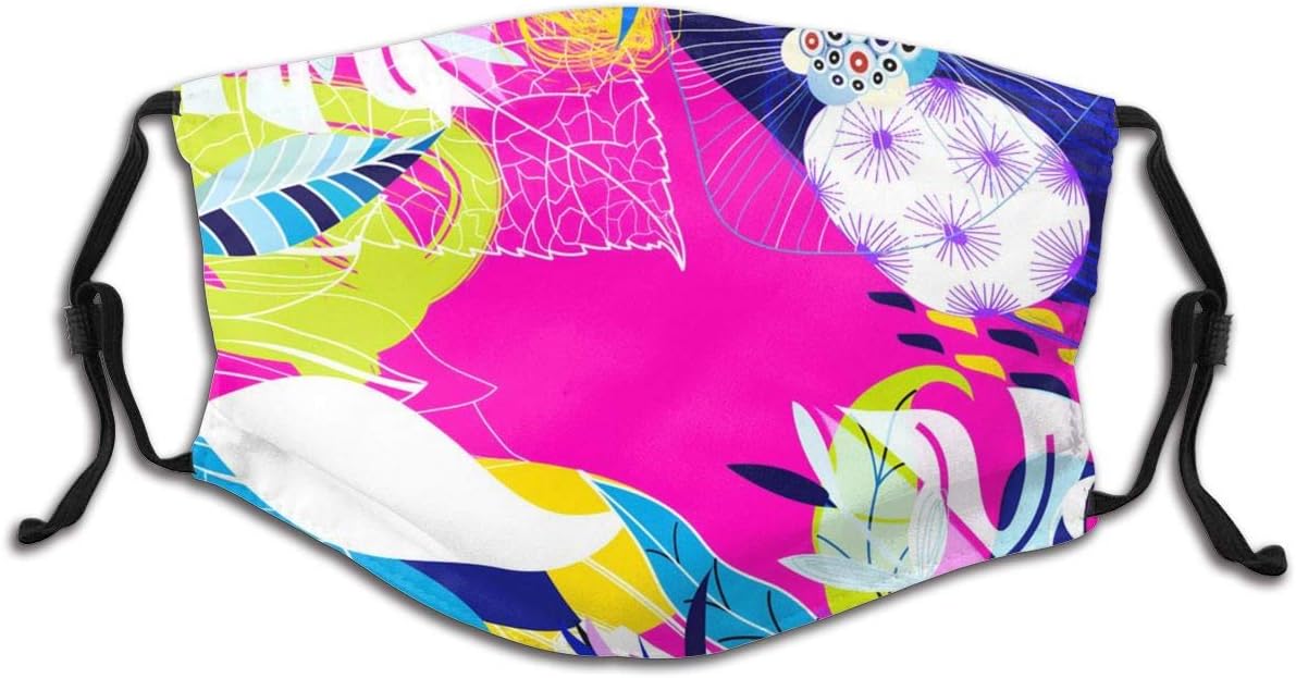 Cartoon Tropical Exotic Pattern Washable Kids Warm Mask, Children Reusable Outdoor Mask, Anti-Dust Masks with Activated Carbon Filter Adjustable Earloop