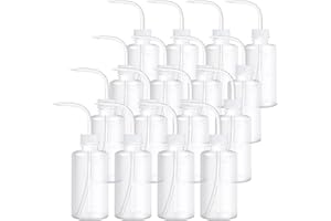 Zubebe 18 Pcs 250 ml Tattoo Wash Squeeze Bottle Bulk Plastic Squirt Lash Water Bottle with Narrow Mouth Scale Labels for Lab Wash Cleaning Water Tools, Plant Irrigation(Clear)