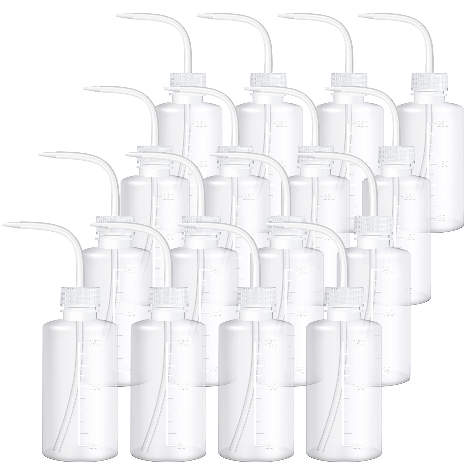 Photo 1 of 18 Pcs 250 ml Tattoo Wash Squeeze Bottle Bulk Plastic Squirt Lash Water Bottle with Narrow Mouth Scale Labels for Lab Wash Cleaning Water Tools, Plant Irrigation(Clear)