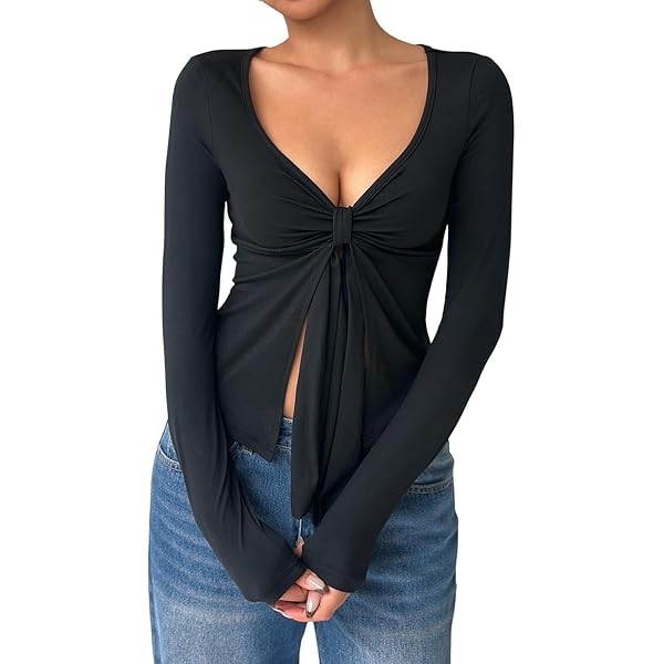 Women's Solid Knot Front Split Hem T-Shirts Casual Chic