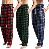 3 Pack Men's Fleece Pajama Pants Bottoms– Lounge Sleepwear Plaid PJs with Pockets and Button Fly