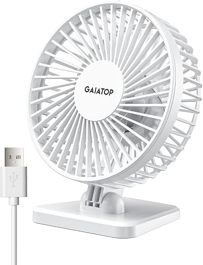 gaiatop USB Desk Fan Small Portable Quiet 3 Speeds White