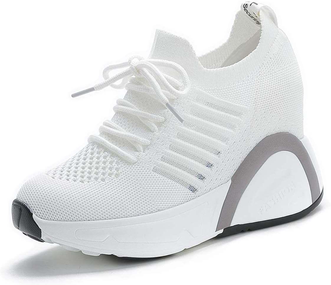 TQGOLD Women's Platform Sneakers Wedges High Top Lace Up Shoes Increase Fashion Sneakers Invisible Height Increasing Light Weight Casual Sport Shoes for Women Girls