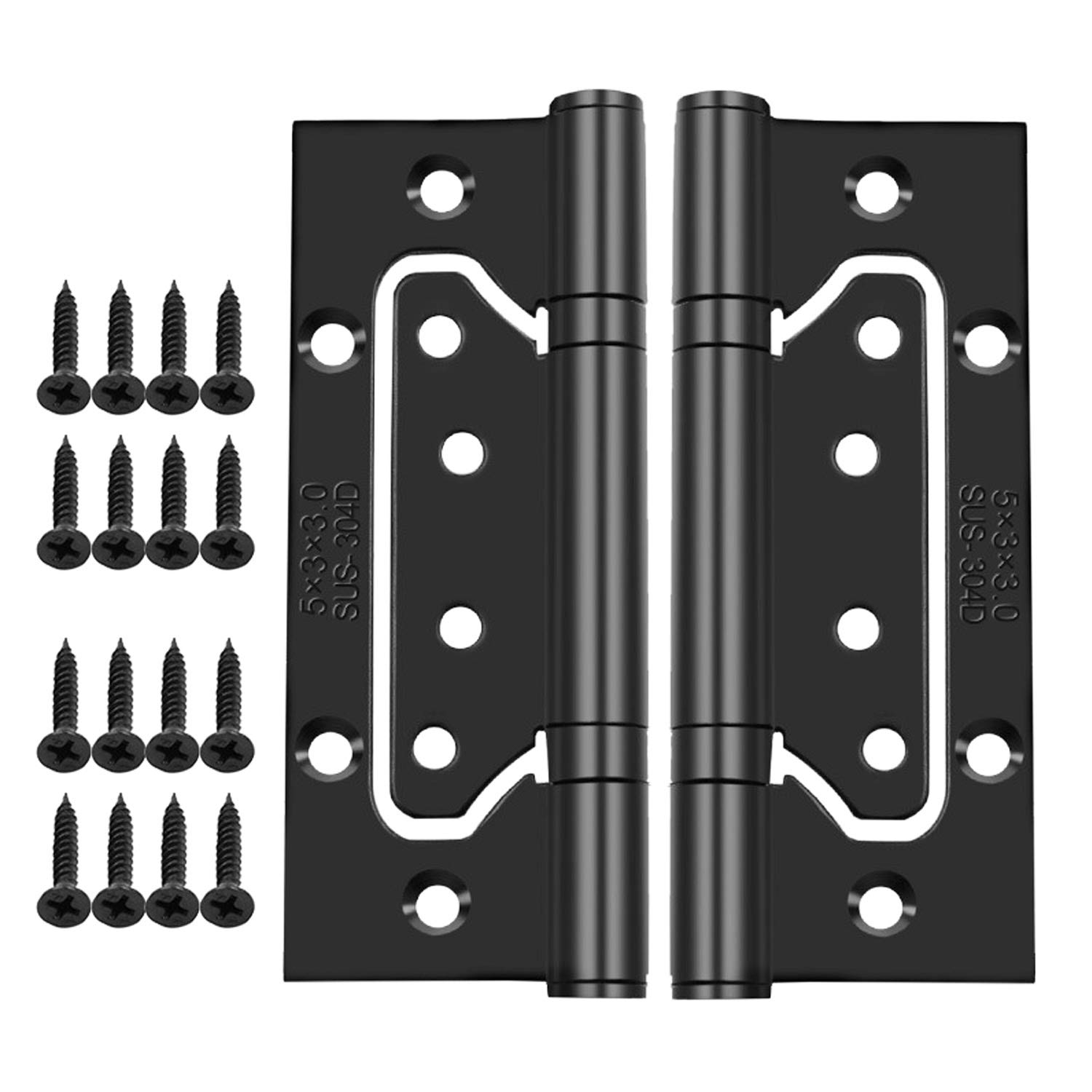 2pcs 5 Inch Home Door Hinges Ball Bearing Small Flush Hinge Non-Mortise Stainless Steel Brushed Nickel Smooth and Silent Movement Replacement Ball Bearing Mute (Black)
