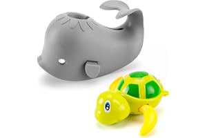 Artoflifer Baby Bath Spout Cover Baby Bathtub Faucet Cover Bath Tub Faucet Extender Protector Silicone Soft Spout Cover Purple Whale Bundles with Wind Up Turtle Faucet Baby Covers Protects Grey