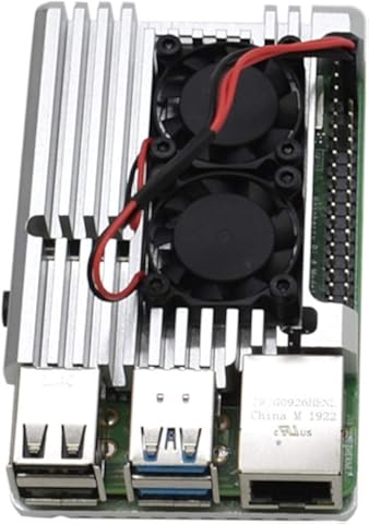 Wivarra para Raspberry Pi 4 4B Caja de Aluminio Cubierta del CNC Cubierta con Disipador de Calor Ventilador Dual para Raspberry Pi 4 Modelo B (Plata)