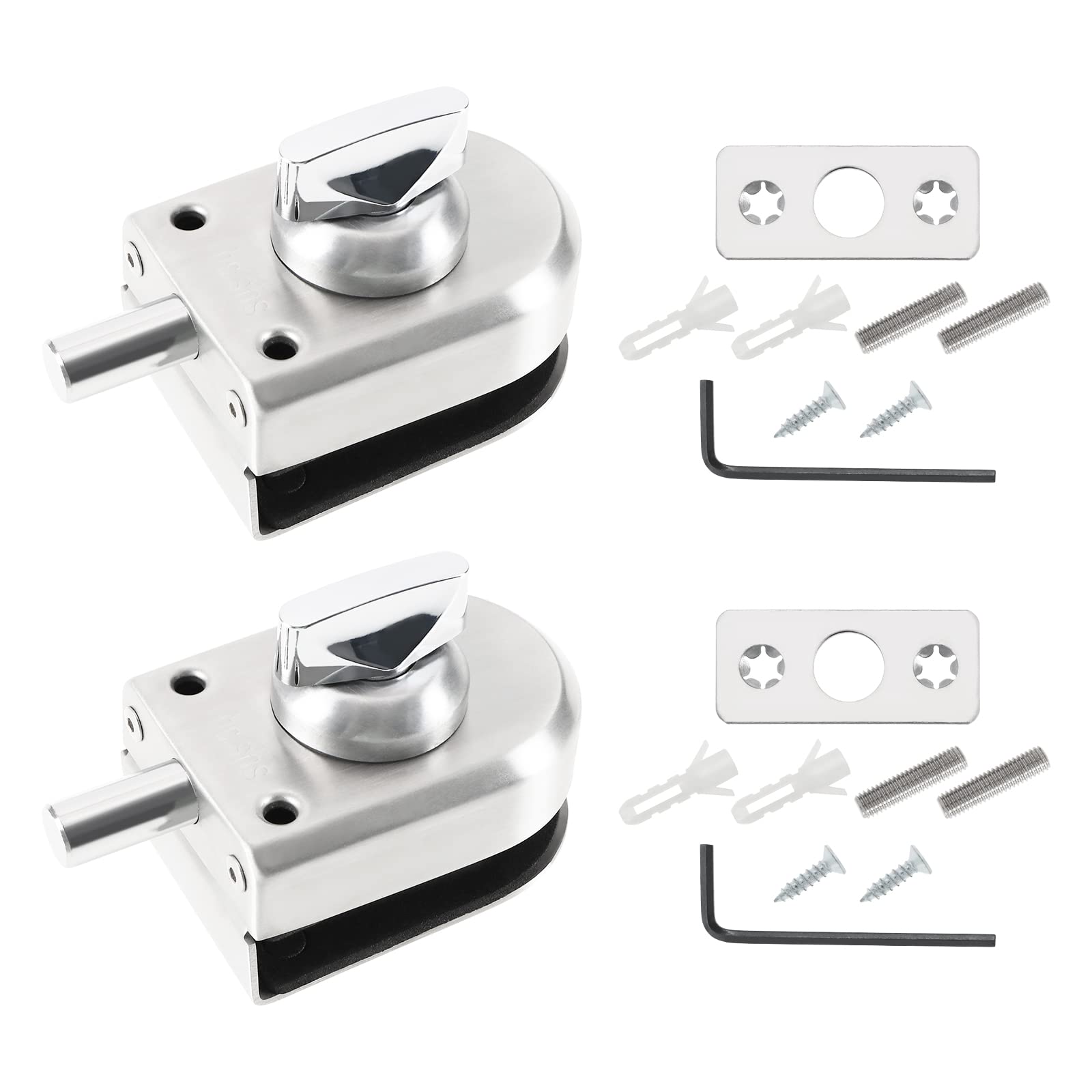 eMagTech 2PCS Glass Door Lock 304 Stainless Steel Floor Latch Bolt Ground Lock Gate Latch for 10-12mm Thickness Glass Door Bathroom Toilet Shop Company