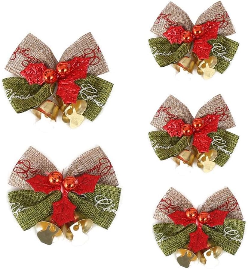 Bows & Ribbons - 5pcs 2inch Mini Christmas Bow Decorations Green & Red Burlap Wreaths Bows Small Christmas Tree Topper Bows for Wedding Party Farmhouse Decoration Ornaments (Green)