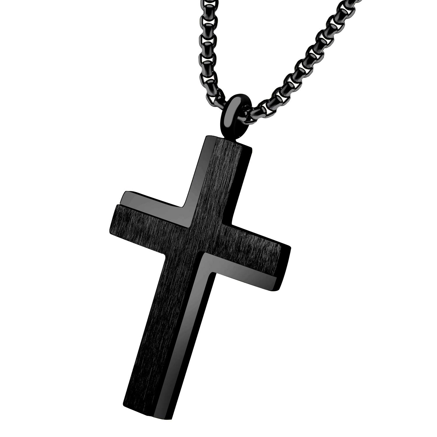 555Jewelry Stainless Steel Cross Necklace for Men, Cross Necklace for Women, Box Link Chain, Cross Pendant for Men, Womens Cross Necklaces, Cross Necklaces for Men, 16 Inch, Black