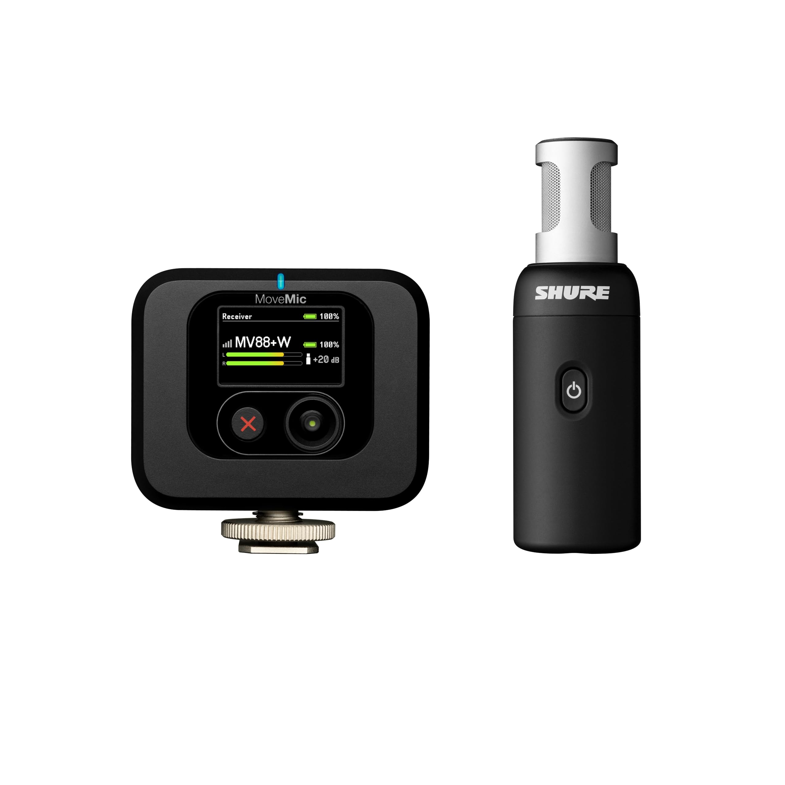 Shure Kit Microfono senza fili MoveMic 88+ Senza Fili KIT Registratore audio professionale per film/registrazione di interviste,| Compatibile con iOS/Android tramite l'app MOTIV