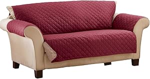 Collections Etc Reversible Quilted Furniture Protector Cover, Burgundy/Taupe, Sofa