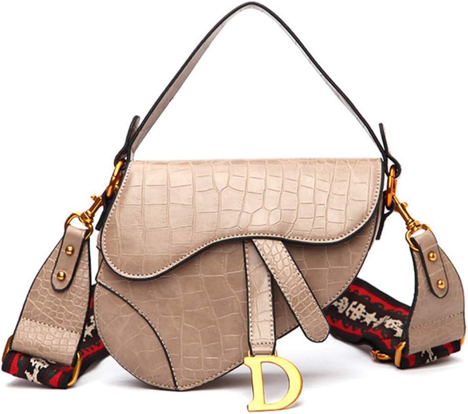 Fashion Crocodile pattern Saddle Satchel Bags for Women Designer Wide shoulder strap Crossbody Handbags Shoulder Purses for Ladies