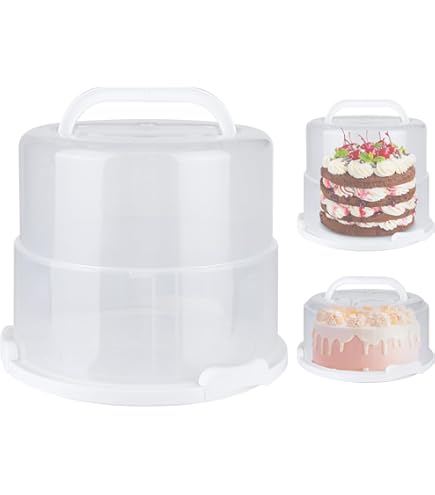 Cake Carrier With Lid And Handle, Cake Containers Cake Holder For 10 Inch Cake With 2 Handles Cupcake Carrier - Plastic Cover Two Sided Base For Transport Pie Nuts Fruit Christmas