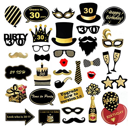 Veewon 30th Birthday Party Photo Booth Props Funny Birthday Celebration Decoration Supplies - 35 Count