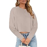 JINKESI Womens Long Sleeve Crewneck Cropped Sweatshirt Soft Loose Pullover Tops Fall Outfits
