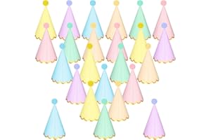 24 Pcs Pastel Birthday Party Hats for Kids Rainbow Cone Kids Hats Pastel Rainbow Themed Paper Hats Ra-inbow Party Ha-ts