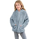 Dugcew Girls Fleece Jackets Sherpa Fuzzy Hoodies Light Pullover Full Zip Up Kids Sweatshirts Size 3-12 Years