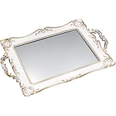 Tstarer Antique Decorative Gold Framed Square Mirror Tray, Jewelry & Cosmetics Organizer for Dresser, Square - 9.5" W x 14.5"