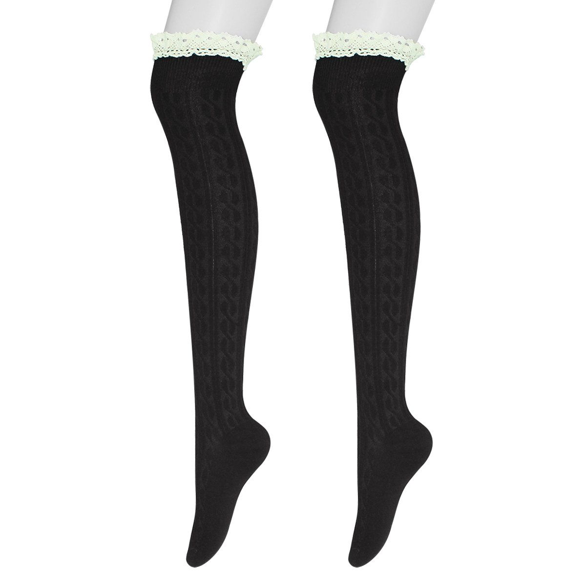 Hippih Womens Winter Over Knee Leg Warmer Crochet Thigh High Boot Socks Girls Leggings(Black)
