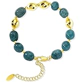 NVWAROCK Beaded Bracelet for Women, Colorful Beach Boho Bracelet for Beach, 14K Gold Plated Stackable Handmade Multicolor Oval Stone Jewelry Gift