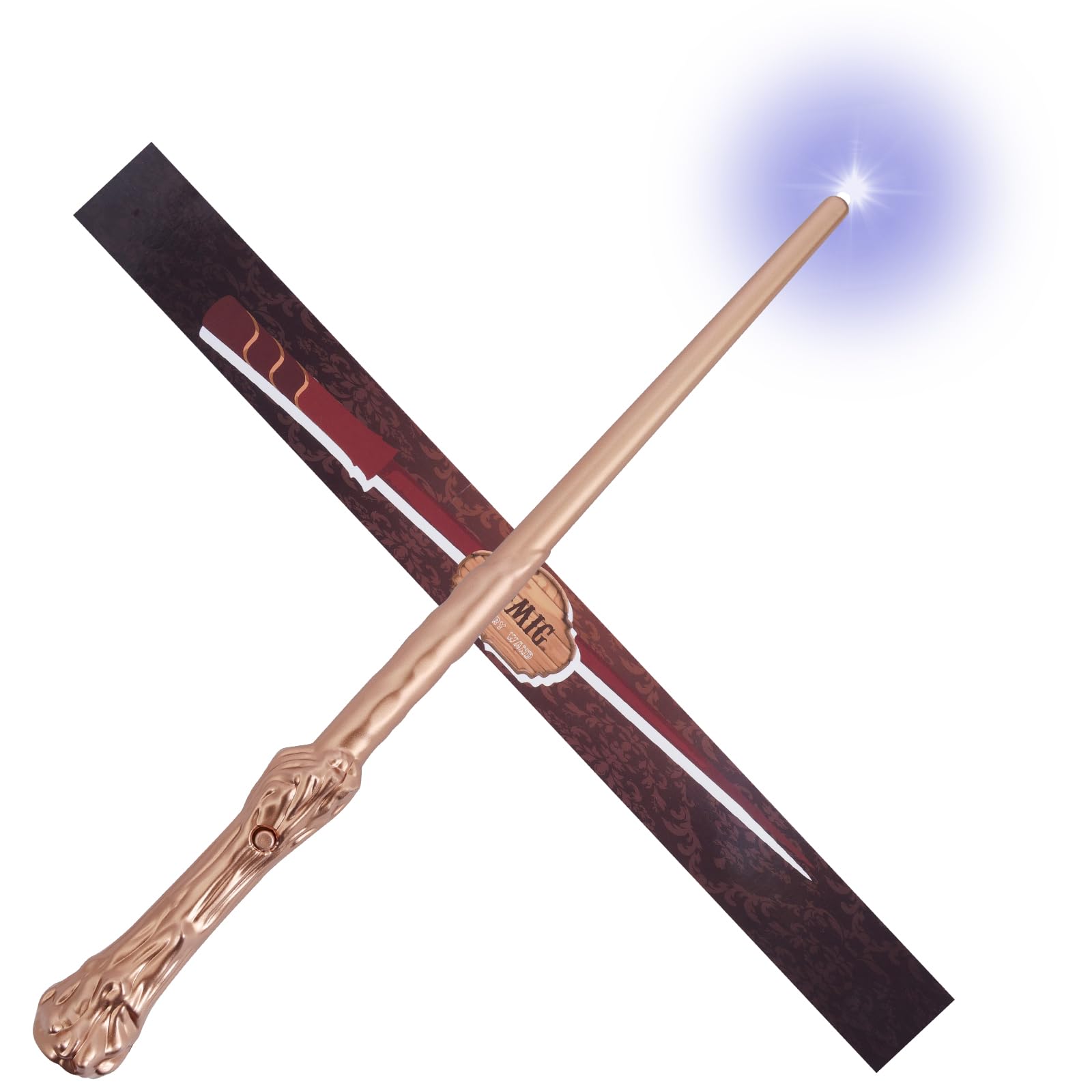 Aomig Magic Wand for Kids Glowing Magic Wand with Light and Sound, Light Up Wand Wand Glow for Wizards and Sorcerer's Apprentices, Costume Accessory for Halloween Cosplay Christmas Birthday(Rose Gold)