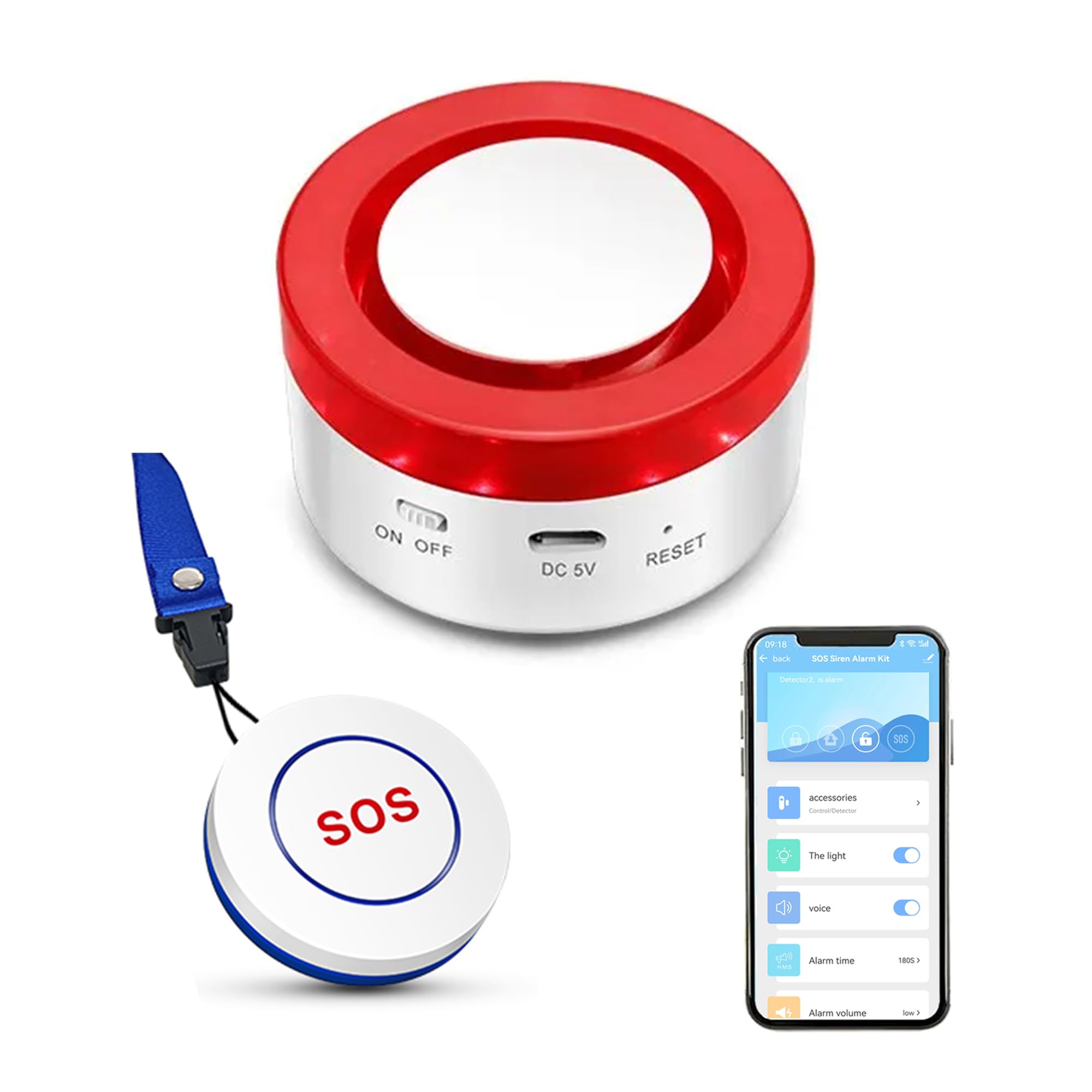 WiFi Caregiver Pager Call Button System: Tuya SOS Call Button Alarm with Phone App Alert, Wireless Caregiver Alert for Patient Handicapped Elderly Children (1 SOS Panic Buttons+1 Receiver)