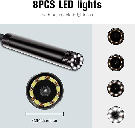 10M dInspection Etanche Cam/&eacute;ra 2.0 M/&eacute;gapixels 1200P HD C/&acirc;ble Semi Rigide Snake Boroscope avec 8 LED Adjustable Compatible Android IOS iPhone Smartphone Yakuin USB Endoscope
