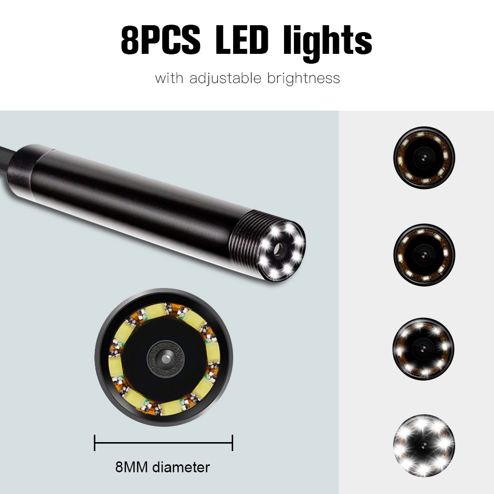 10M dInspection Etanche Cam/&eacute;ra 2.0 M/&eacute;gapixels 1200P HD C/&acirc;ble Semi Rigide Snake Boroscope avec 8 LED Adjustable Compatible Android IOS iPhone Smartphone Yakuin USB Endoscope