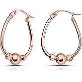 Hoops & Loops 925 Sterling Silver Beaded Hoop Earrings for Women, 18mm & 30mm Ball Bead Dangle Click-Top Hoops, Two-Tone 14k Gold, Rose Gold, Black Flash Plated Sterling Silver