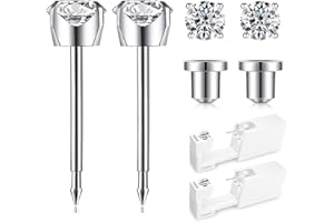 SugarTang Ear Piercing Kit | Disposable Ear Piercing Gun Kit Made in 316L Surgical Stainless Steel 4mm – 4prong Cubic Zirconia | At Home Self Piercing Kit with Earrings Studs