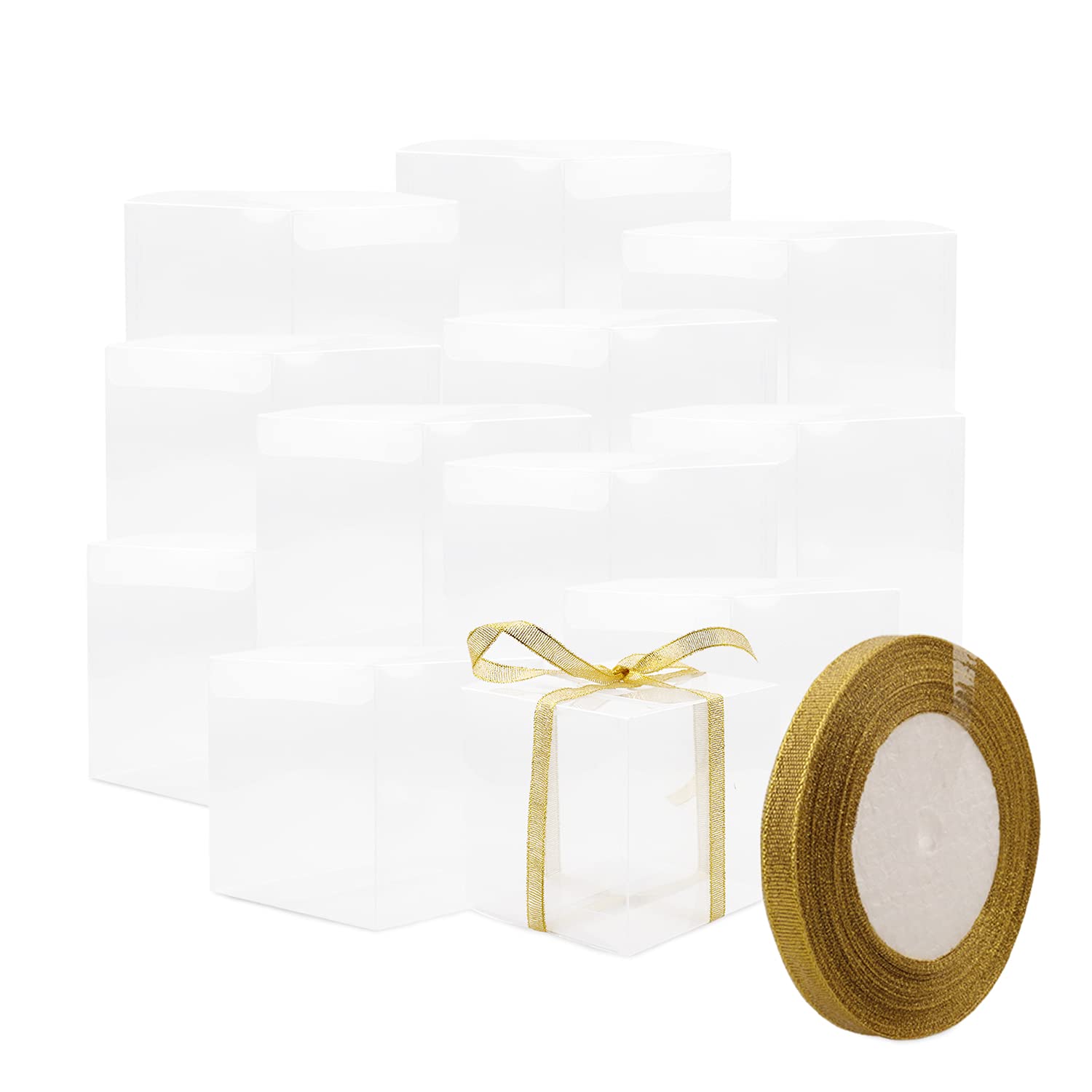 Clear Candy Gift Box Gift Boxes,12 Pack Clear PVC Plastic Boxes Gift Boxes for Party Favors, Wedding, Birthday Presents, Candy, Cupcakes, Jewelry,Christmas Gift Packing (5 x 5 x 5 Inches)