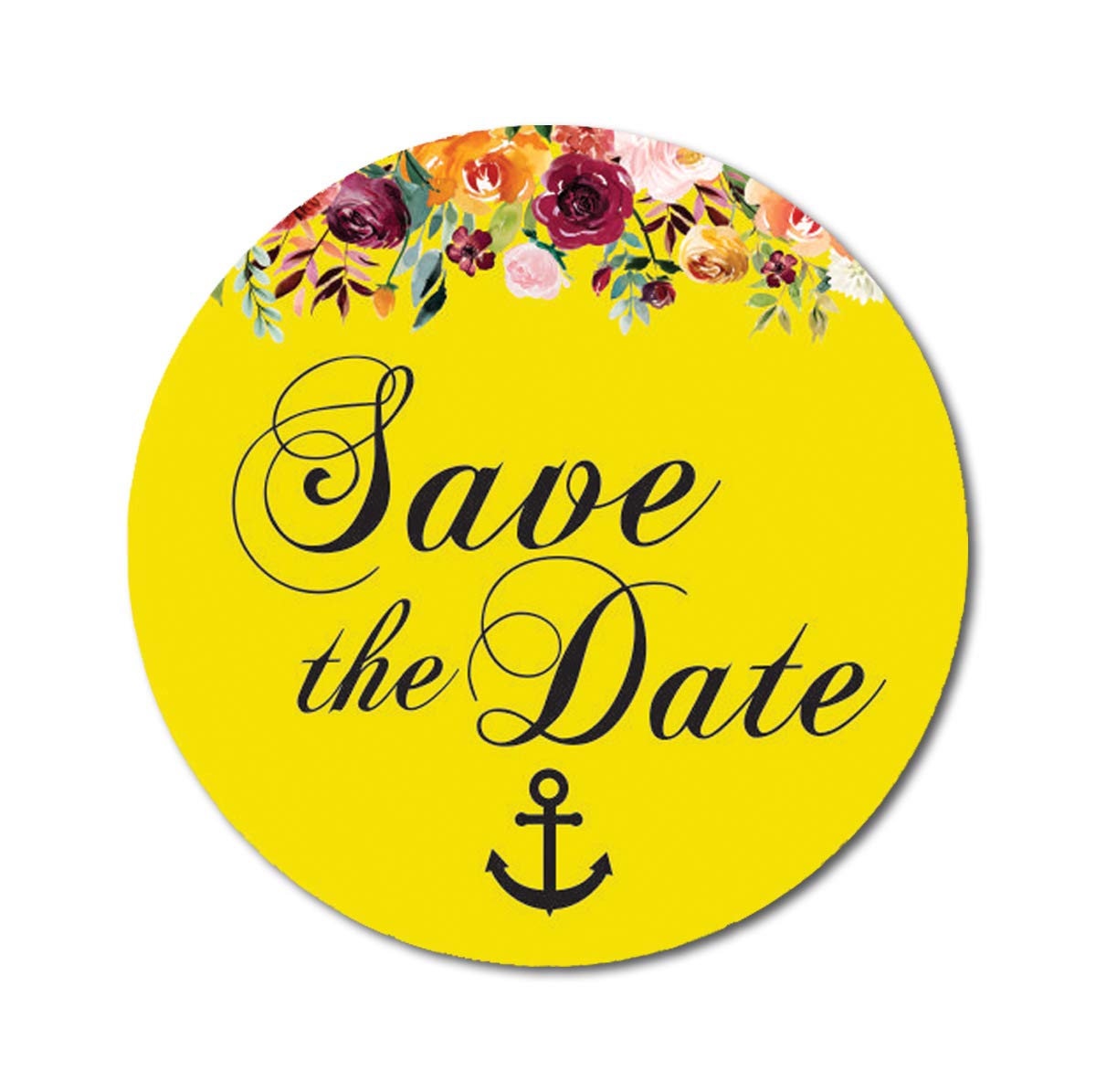 Darling Souvenir 45 Pcs Yellow Round Floral & Anchor Save The Date Stickers DIY Envelope Seals-1.6 Inches