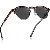 CARFIA Retro Round Polarized Sunglasses For Men, Acetate Semi-Rimless Frames Driving Sun Glasses UV 400 Protection