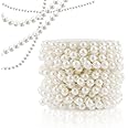 Swpeet 20m White Pearl String, 10mm Garland Pearl Bead Roll Strand, Pearl Beads Chain Crafts Ideal for Flowers Garland Weddin