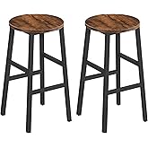 MAHANCRIS Bar Stools, Set of 2 Round Bar Chairs with Footrest, 24.4 Inch Kitchen Breakfast Bar Stools, Industrial Bar Stools,