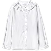 SOLOCOTE Girls White Blouse Ruffle Long Sleeve Button Down Shirts Princess Cotton Loose Soft Tops Spring and Summer 3-14Y