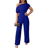 YMDUCH Women's Casual Sleeveless Off Shoulder Wide Leg Long Pant Jumpsuits