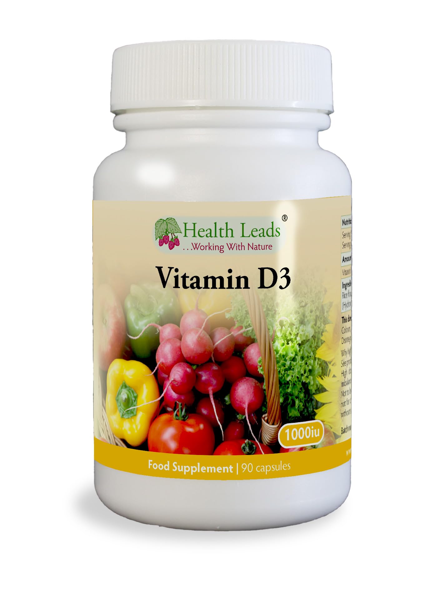 Vitamin D3 1000iu x 90 Capsules, Suitable for Vegetarians, Magnesium Stearate Free, Contributes to the Maintenance of Normal Bones, Muscle Function & the Immune System, UK Manufactured